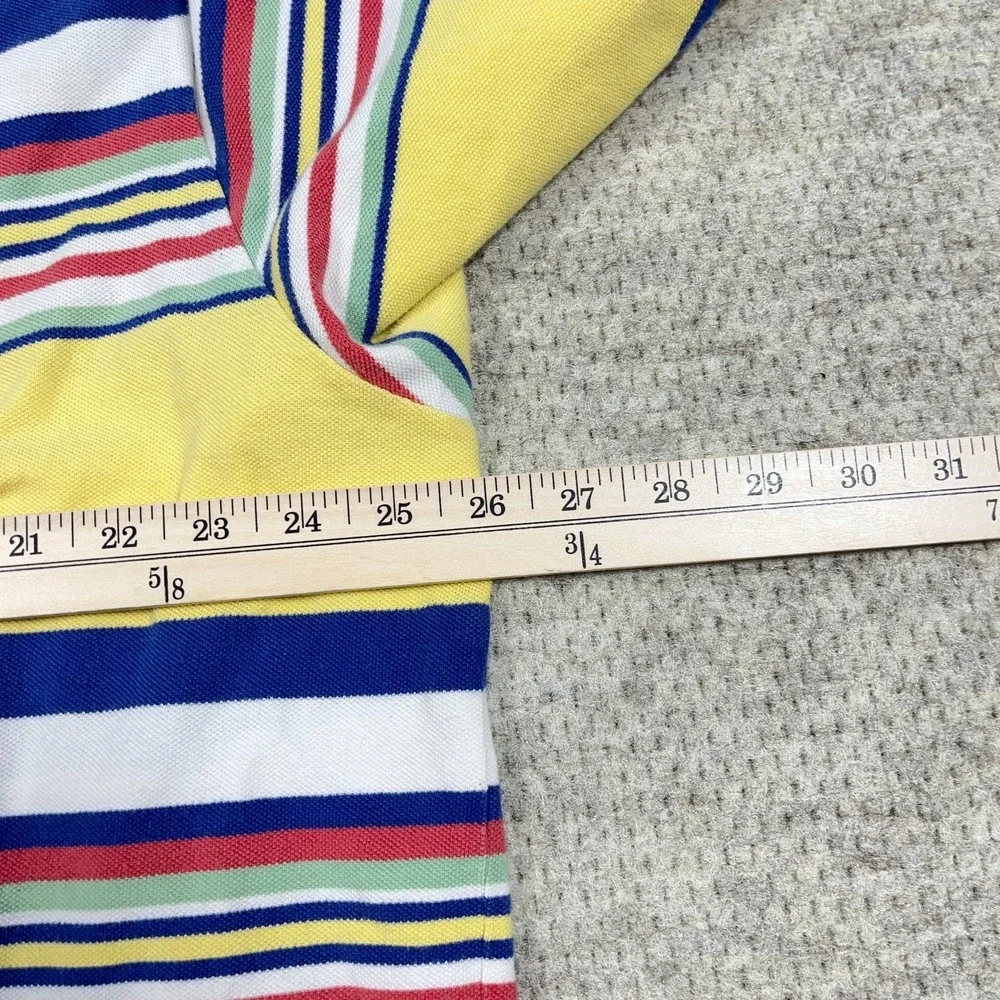 Polo Ralph Lauren Polo Shirt Men 2XB Yellow Blue Striped Mesh Rugby VTG Y2K *